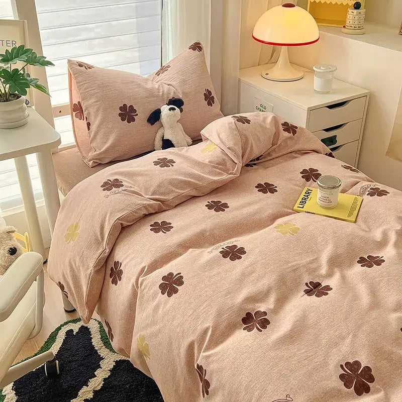 Cartoon style cream & blue bedding sets bedroom cotton cat print