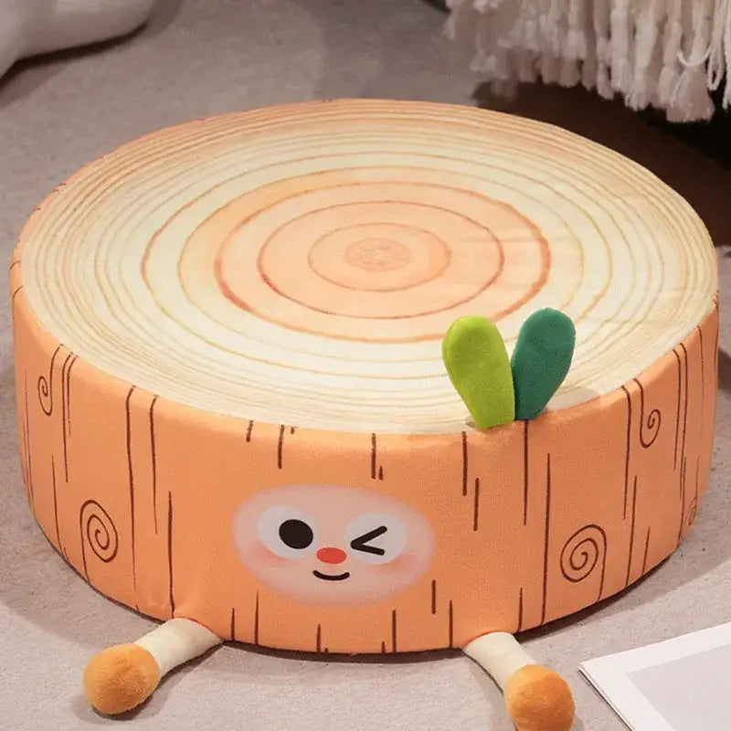 Cartoon tree stump cushion brown plush pillow for bedroom decor