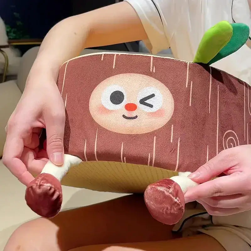 Cartoon tree stump cushion brown plush pillow for bedroom decor