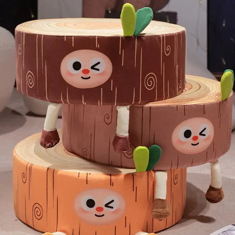 Cartoon tree stump cushion brown plush pillow for bedroom decor