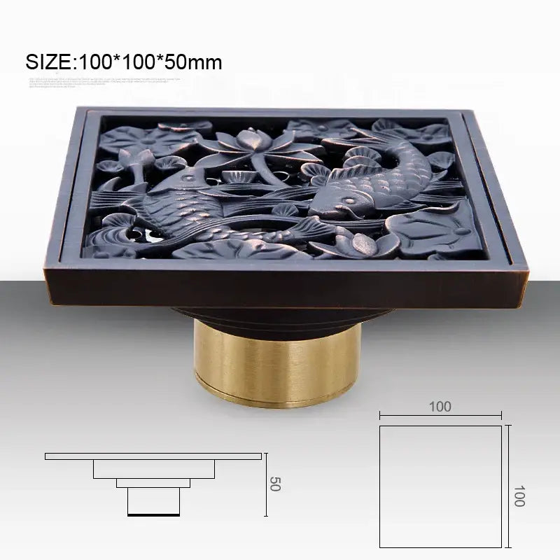 Carved black bronze anti-odor brass floor drain bathroom hardware