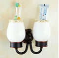 Carved flowers blackened copper bathroom set with white & gold ceramic