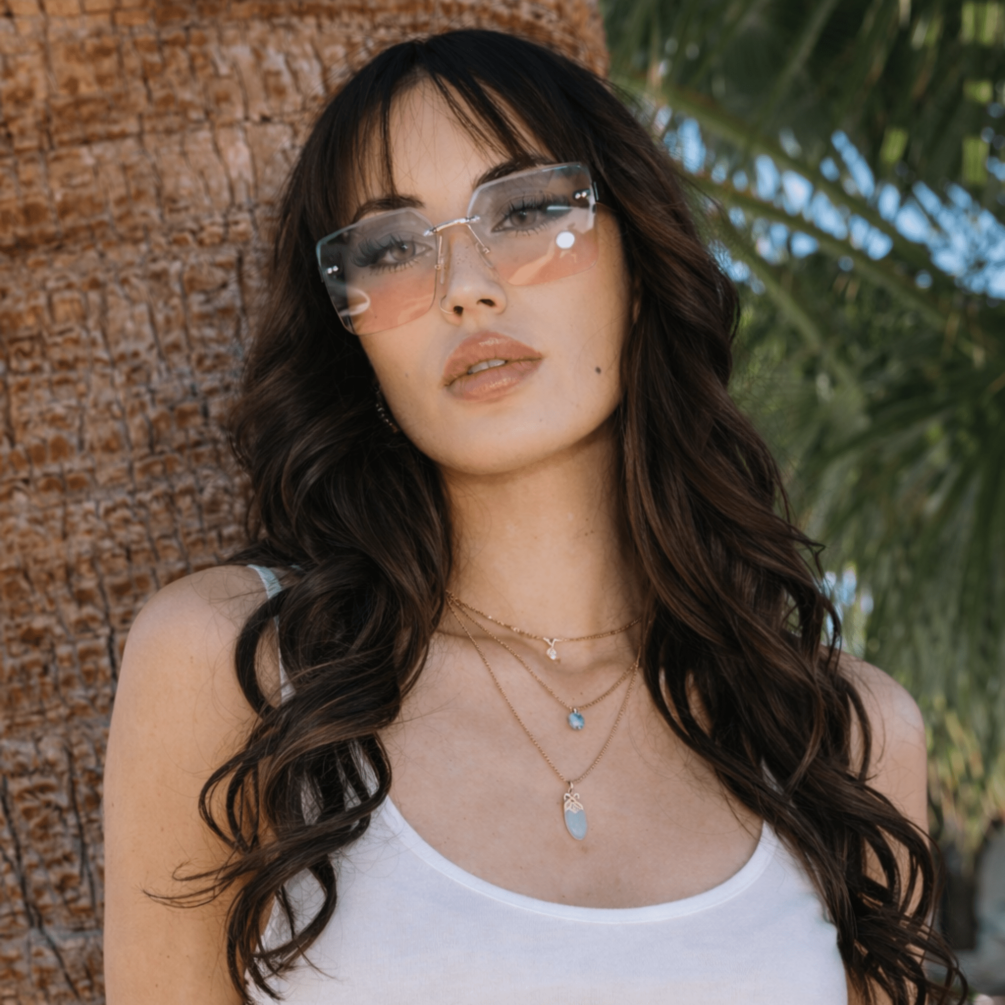 CASCADE - Rimless Oversize Square Sunglasses Black-Gold Blue-Pink Lens