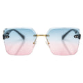 CASCADE - Rimless Oversize Square Sunglasses Black-Gold Blue-Pink Lens