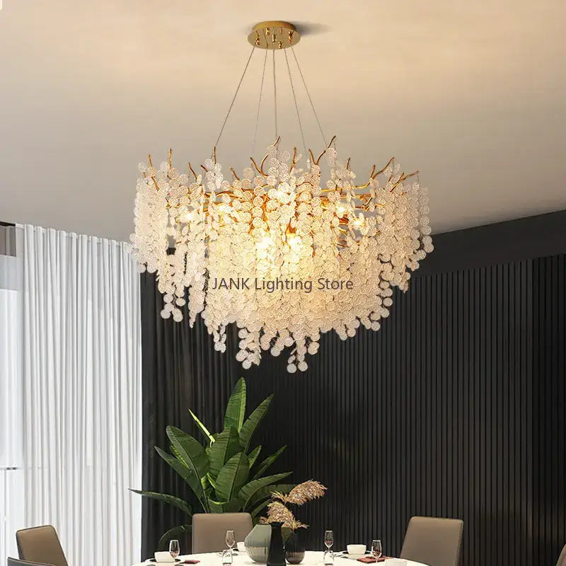 Cascading gold circular crystal chandelier living room pendant light