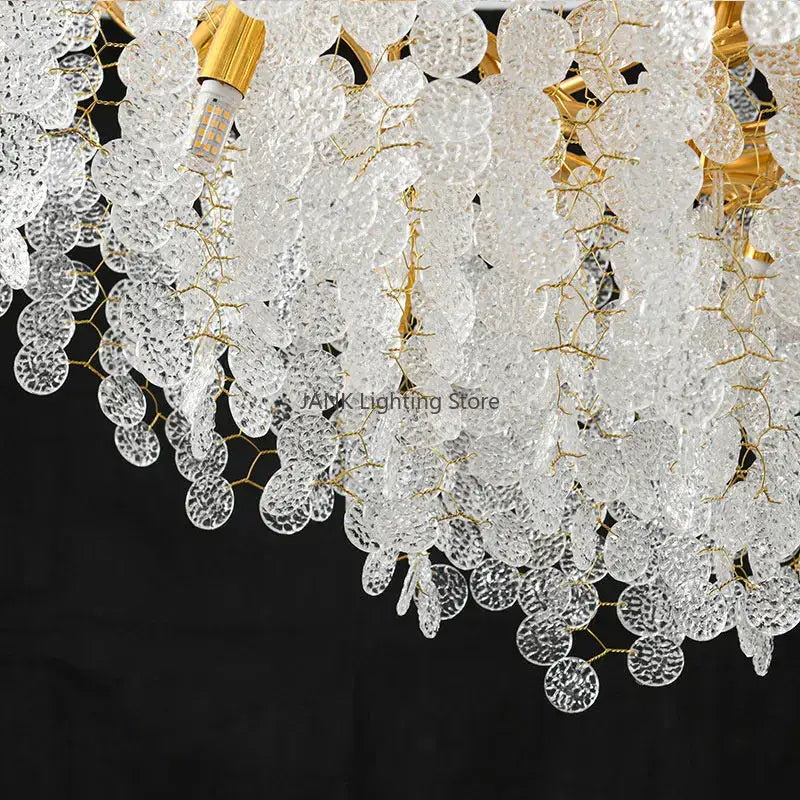 Cascading gold circular crystal chandelier living room pendant light