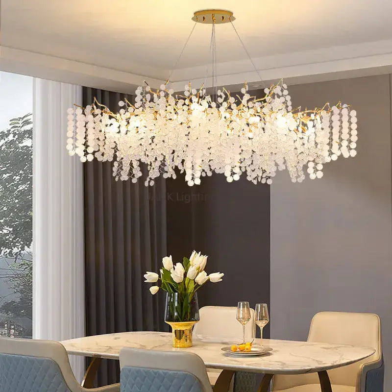 Cascading gold circular crystal chandelier living room pendant light