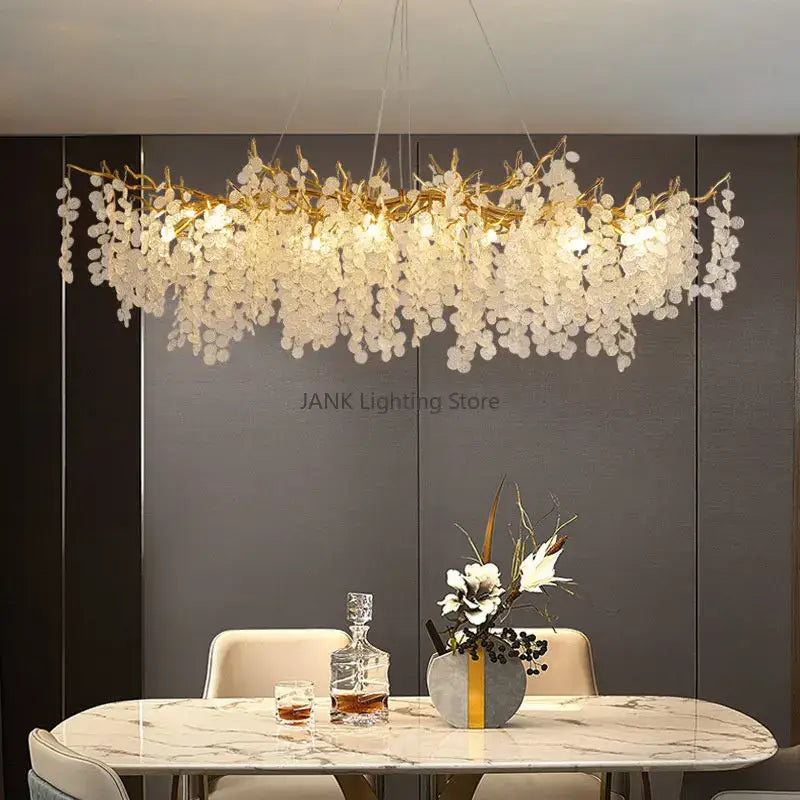 Cascading gold circular crystal chandelier living room pendant light