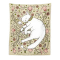 Cat botanical flower wall tapestry cream sleeping cat bedroom decor