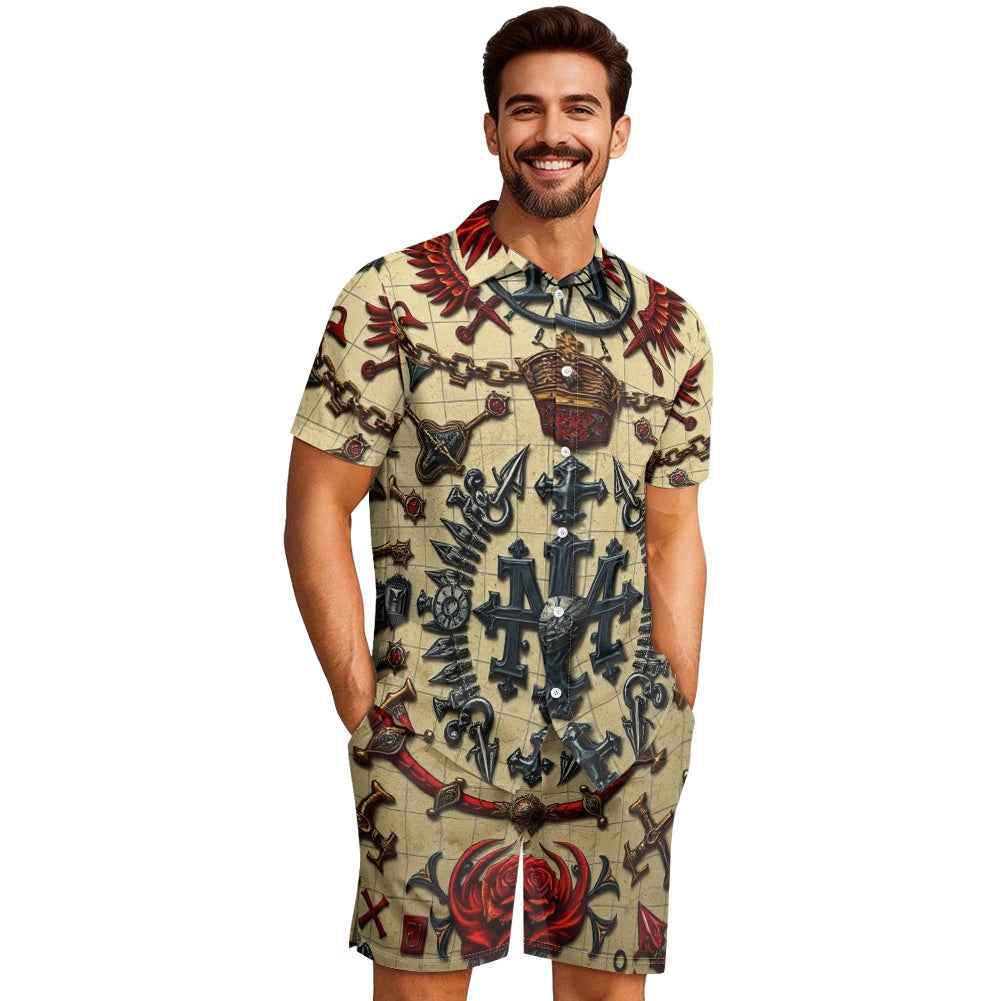 Men's Casual Set - Two Piece Shorts Outfit for Beach & Pool
