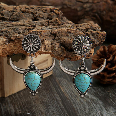 Turquoise Alloy Cow Head Earrings