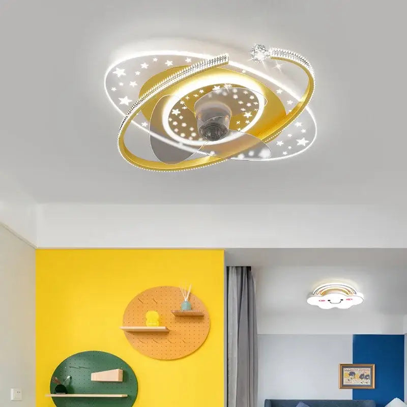 Celestial golden starlight ceiling fan light bedroom crystal decor