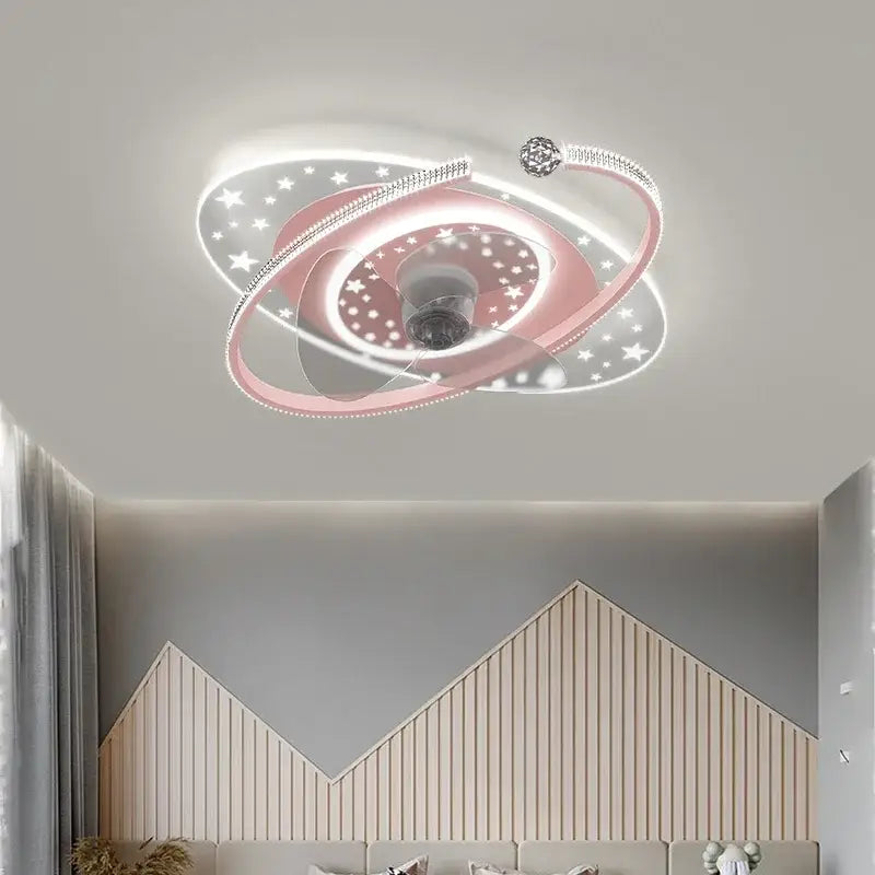 Celestial golden starlight ceiling fan light bedroom crystal decor