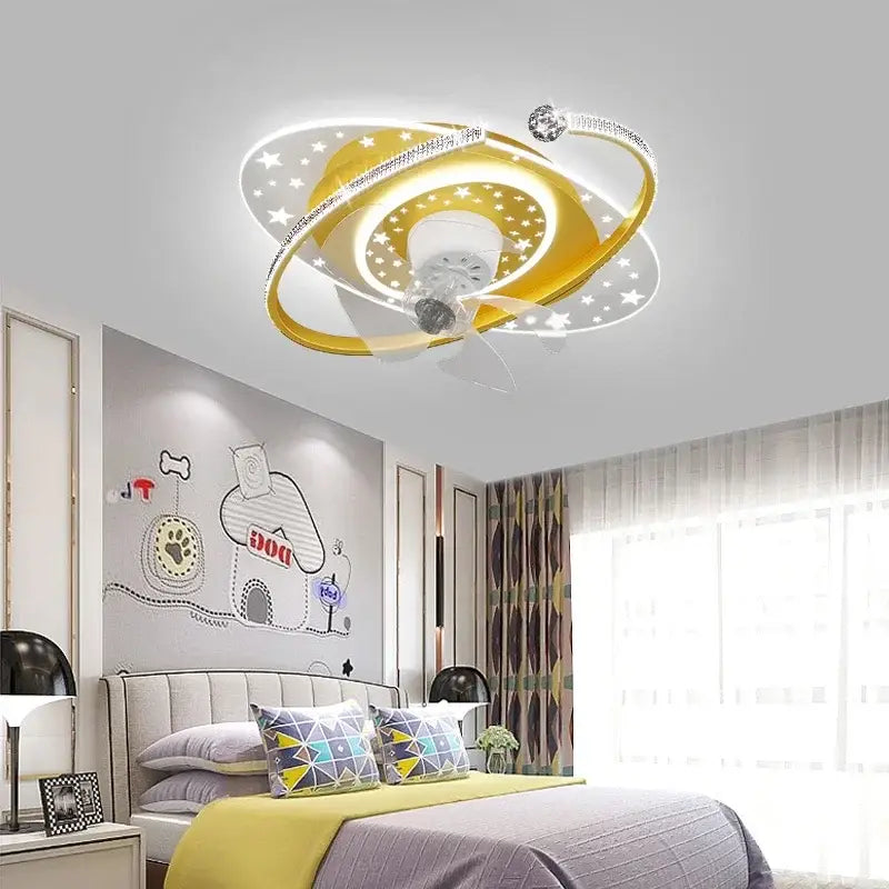Celestial golden starlight ceiling fan light bedroom crystal decor