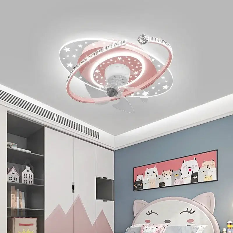 Celestial golden starlight ceiling fan light bedroom crystal decor