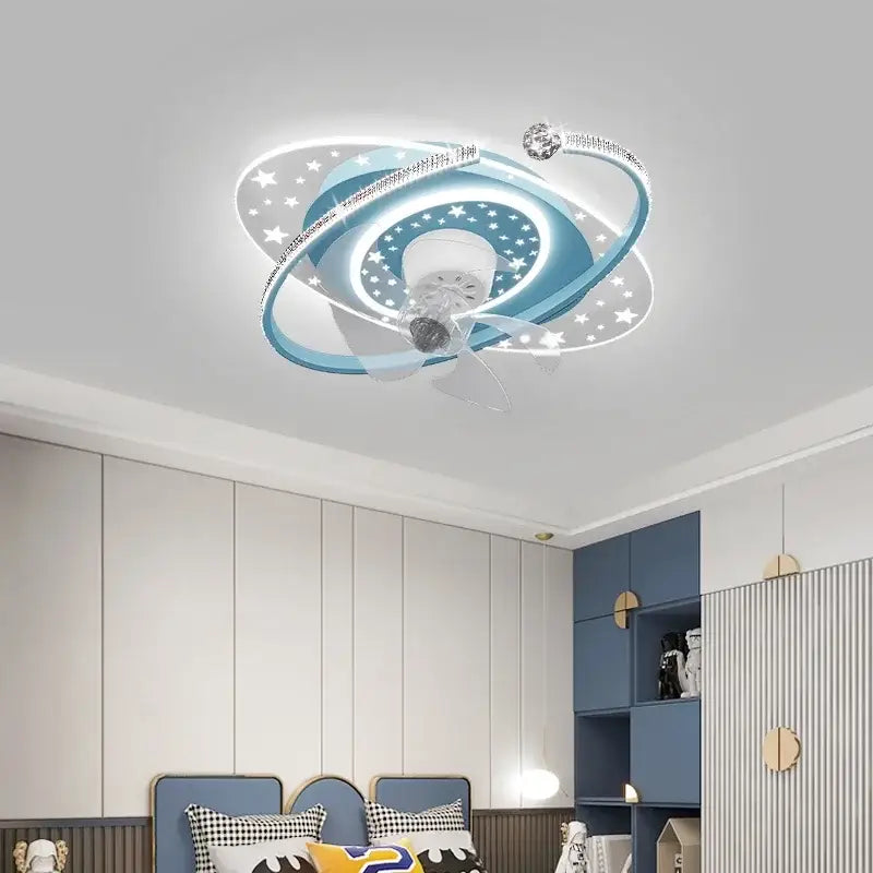 Celestial golden starlight ceiling fan light bedroom crystal decor