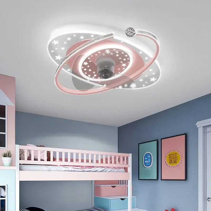 Celestial golden starlight ceiling fan light bedroom crystal decor