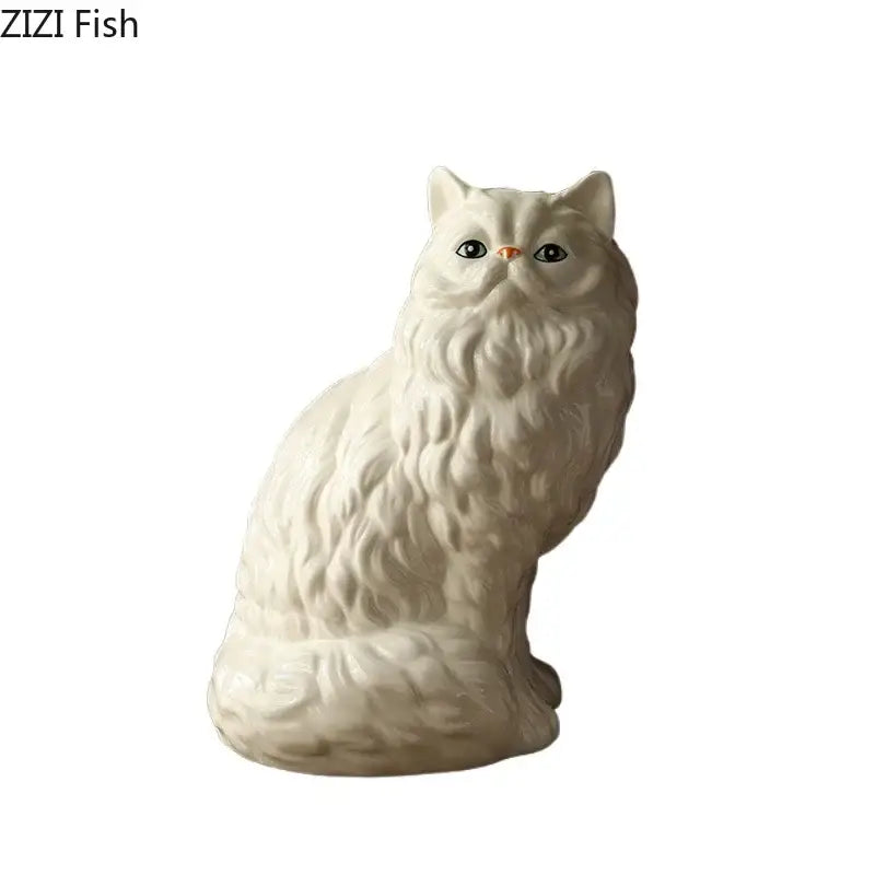Ceramic white cat vase for desk and living room decor