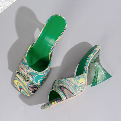 Contrast Peep Toe Mid Heels