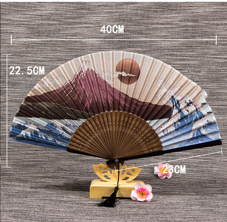 Chinese Silk Bamboo Folding Fan with Tassel