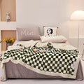 Checkerboard lamb fleece blanket black & white bedroom throw