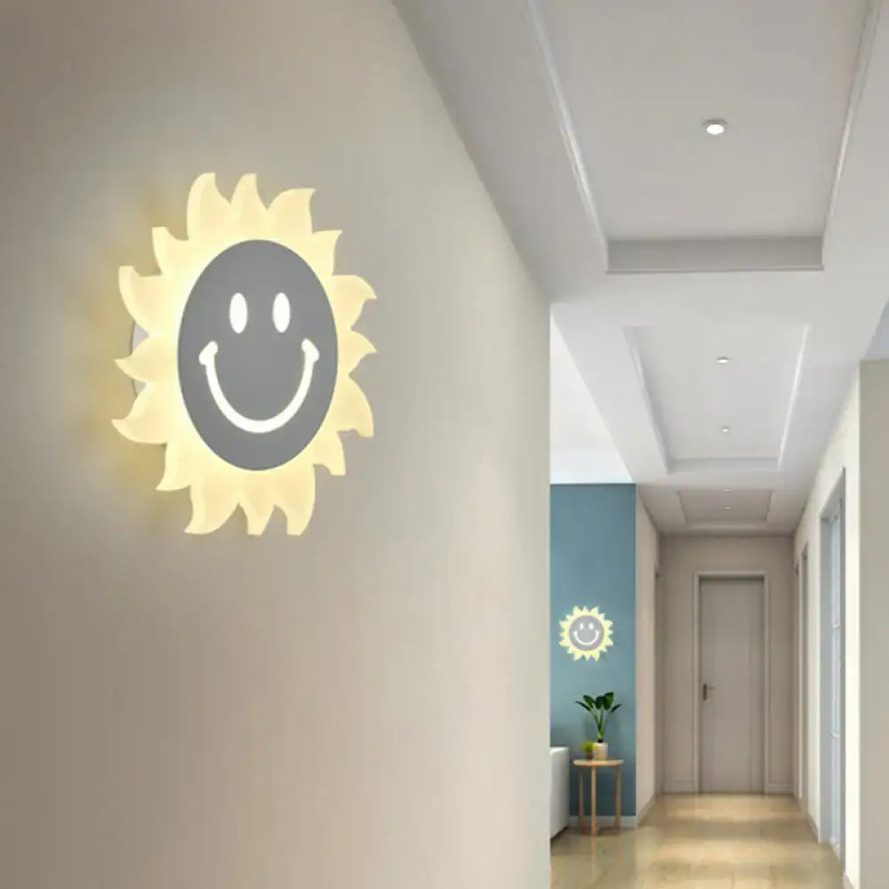 Cheerful white smiling sun led wall sconce bedroom light