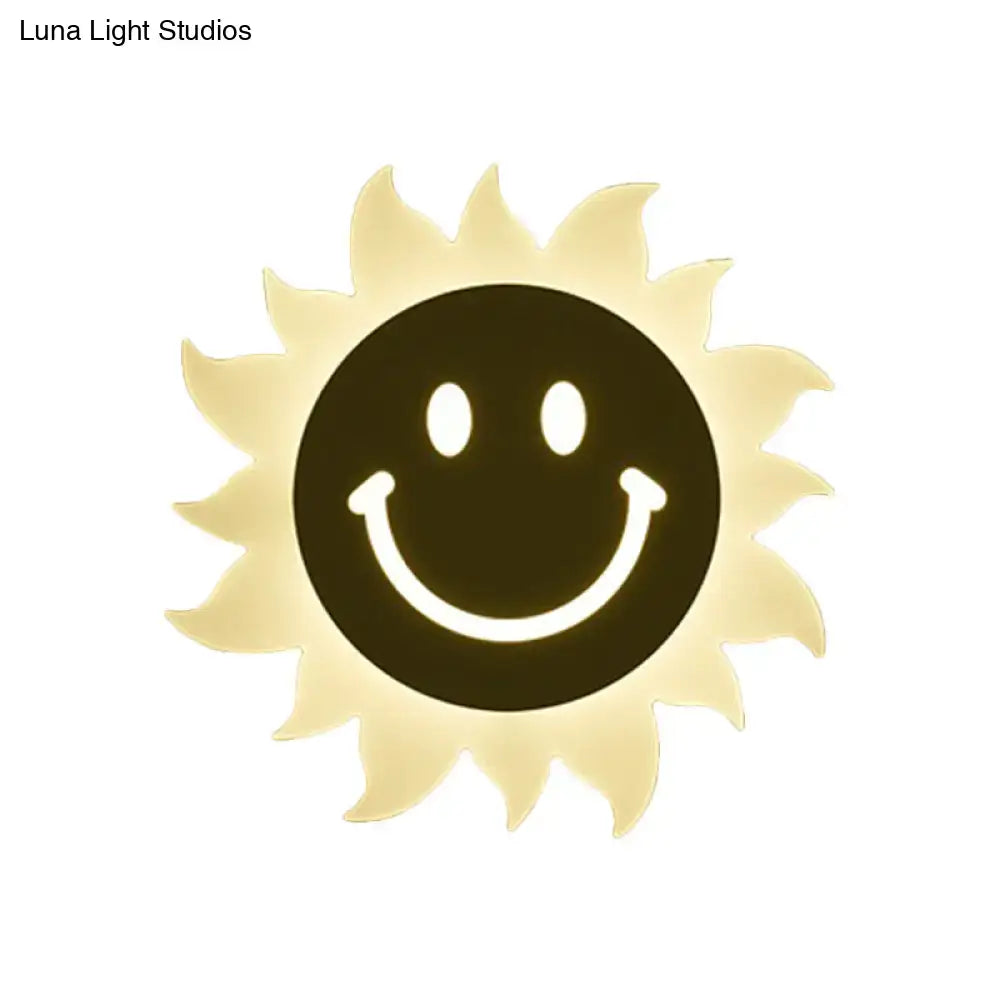 Cheerful white smiling sun led wall sconce bedroom light