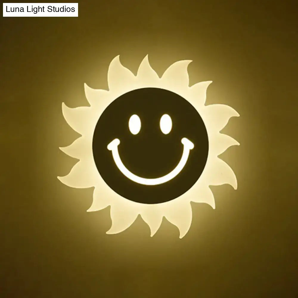 Cheerful white smiling sun led wall sconce bedroom light