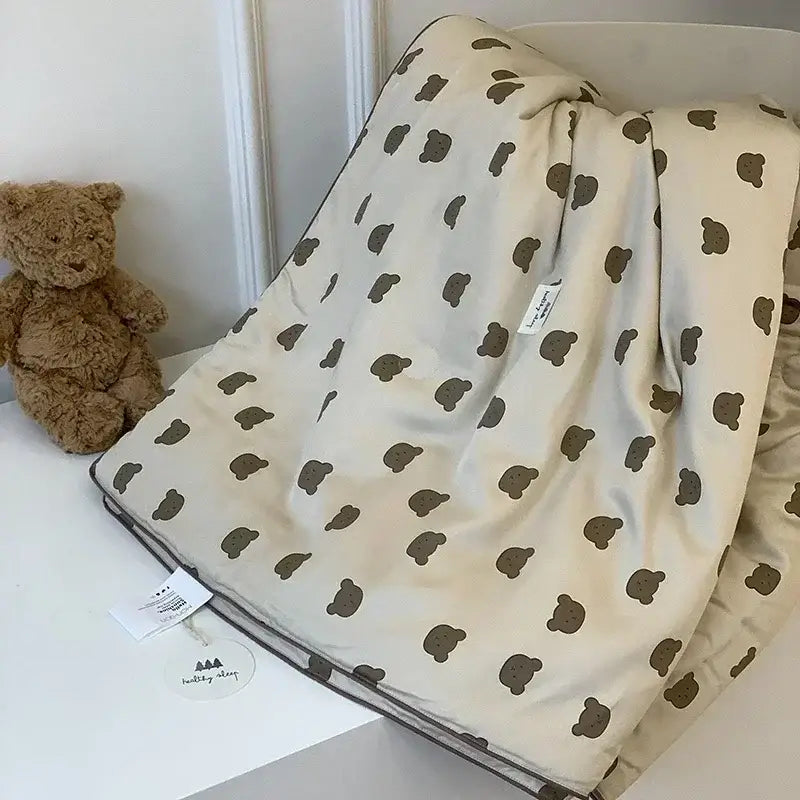 Cherry embroidery white & red cooling quilt bedroom blanket