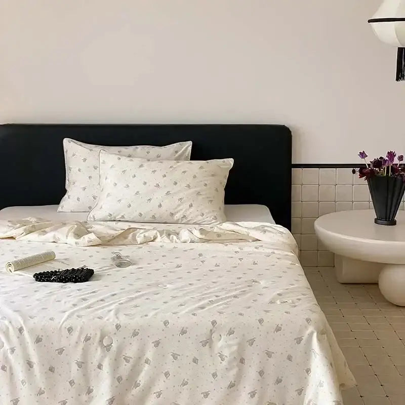 Cherry embroidery white & red cooling quilt bedroom blanket