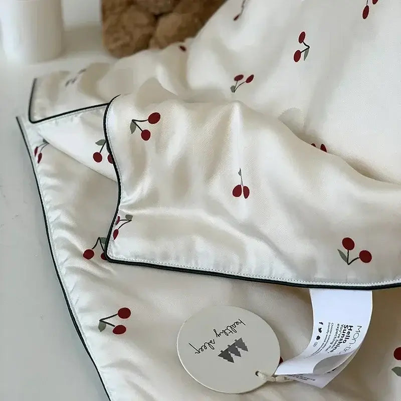 Cherry embroidery white & red cooling quilt bedroom blanket