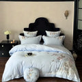 Chinese flowers bird embroidery bedding set bedroom white satin duvet