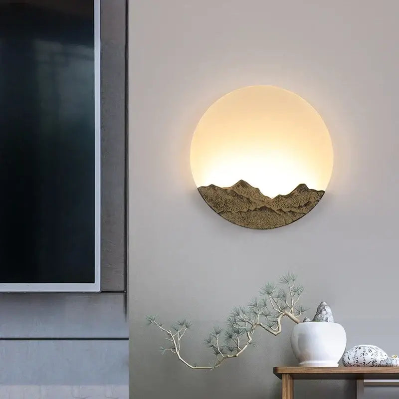 Chinese mountain embossed bronze & gold decorbites led wall light living room