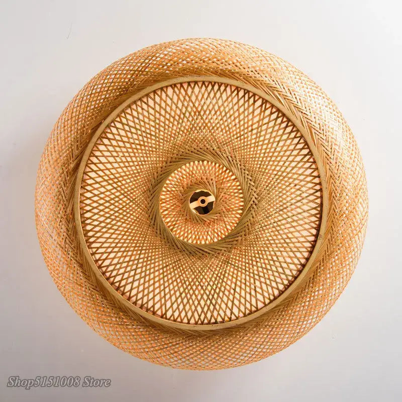 Chinese style bamboo wicker rattan round ceiling light living room