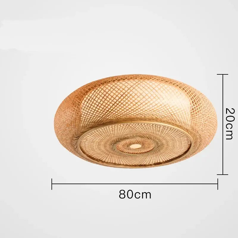 Chinese style bamboo wicker rattan round ceiling light living room
