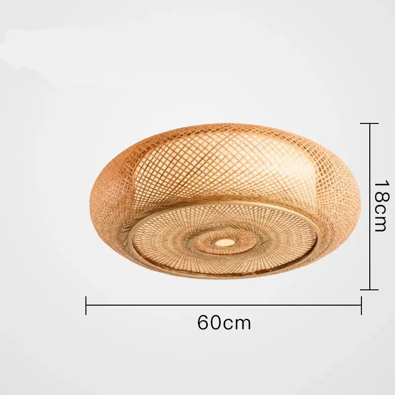 Chinese style bamboo wicker rattan round ceiling light living room