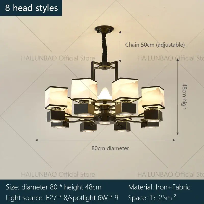 Chinese zen marble chandelier for living room with frosted glass