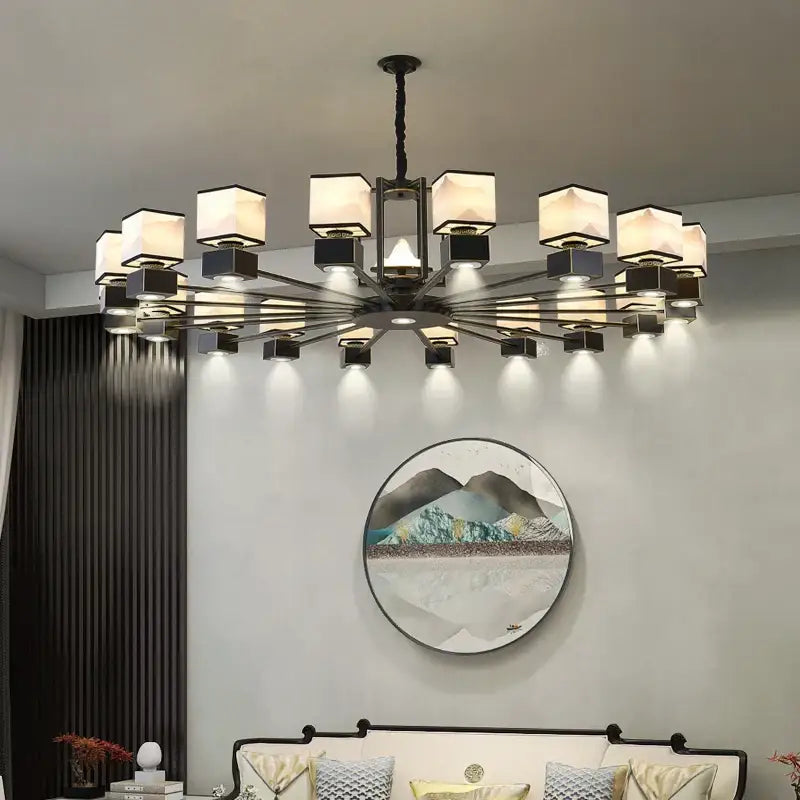 Chinese zen marble chandelier for living room with frosted glass