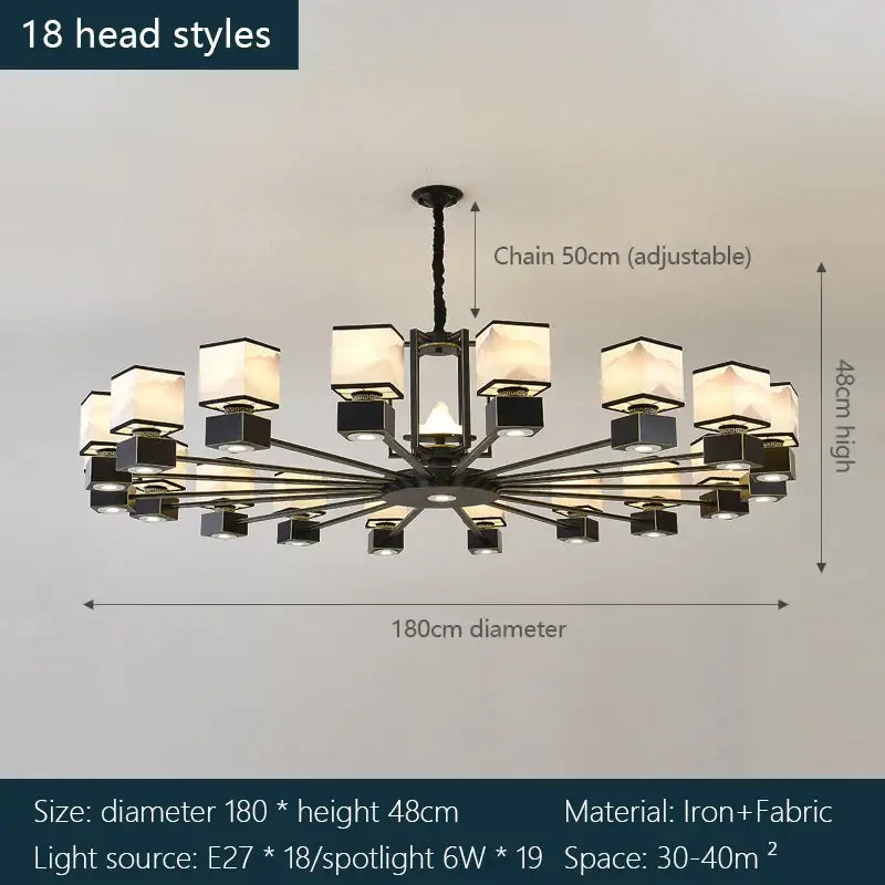 Chinese zen marble chandelier for living room with frosted glass