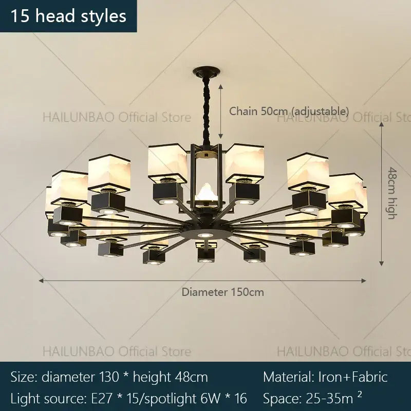 Chinese zen marble chandelier for living room with frosted glass