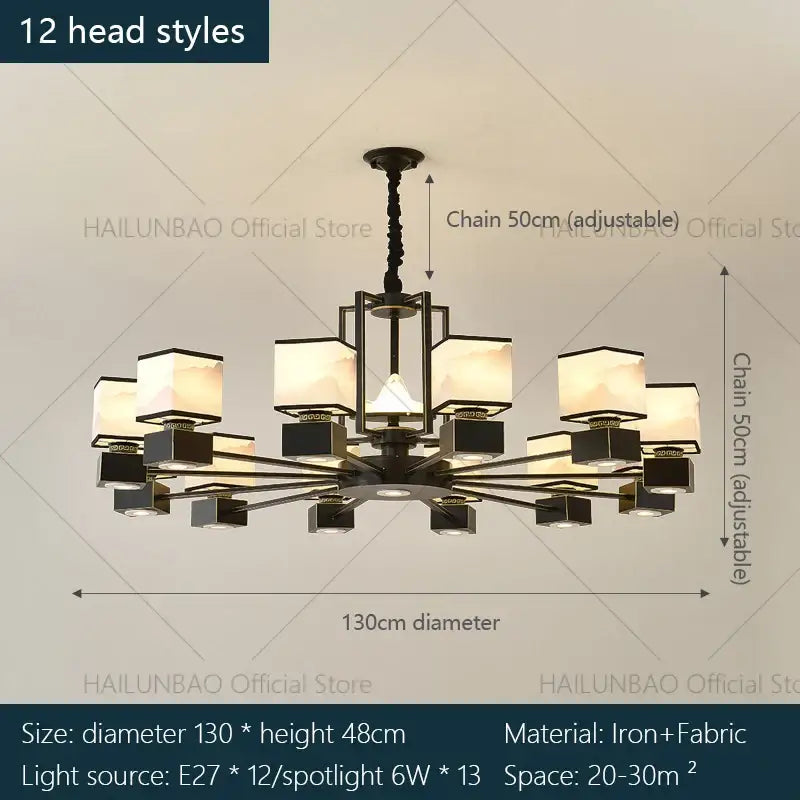 Chinese zen marble chandelier for living room with frosted glass