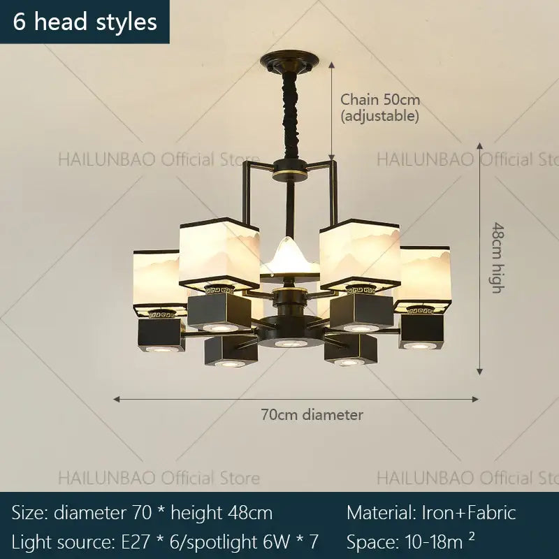 Chinese zen marble chandelier for living room with frosted glass