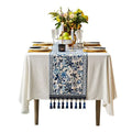 Chinoiserie blue & white porcelain table runner dining room tassel