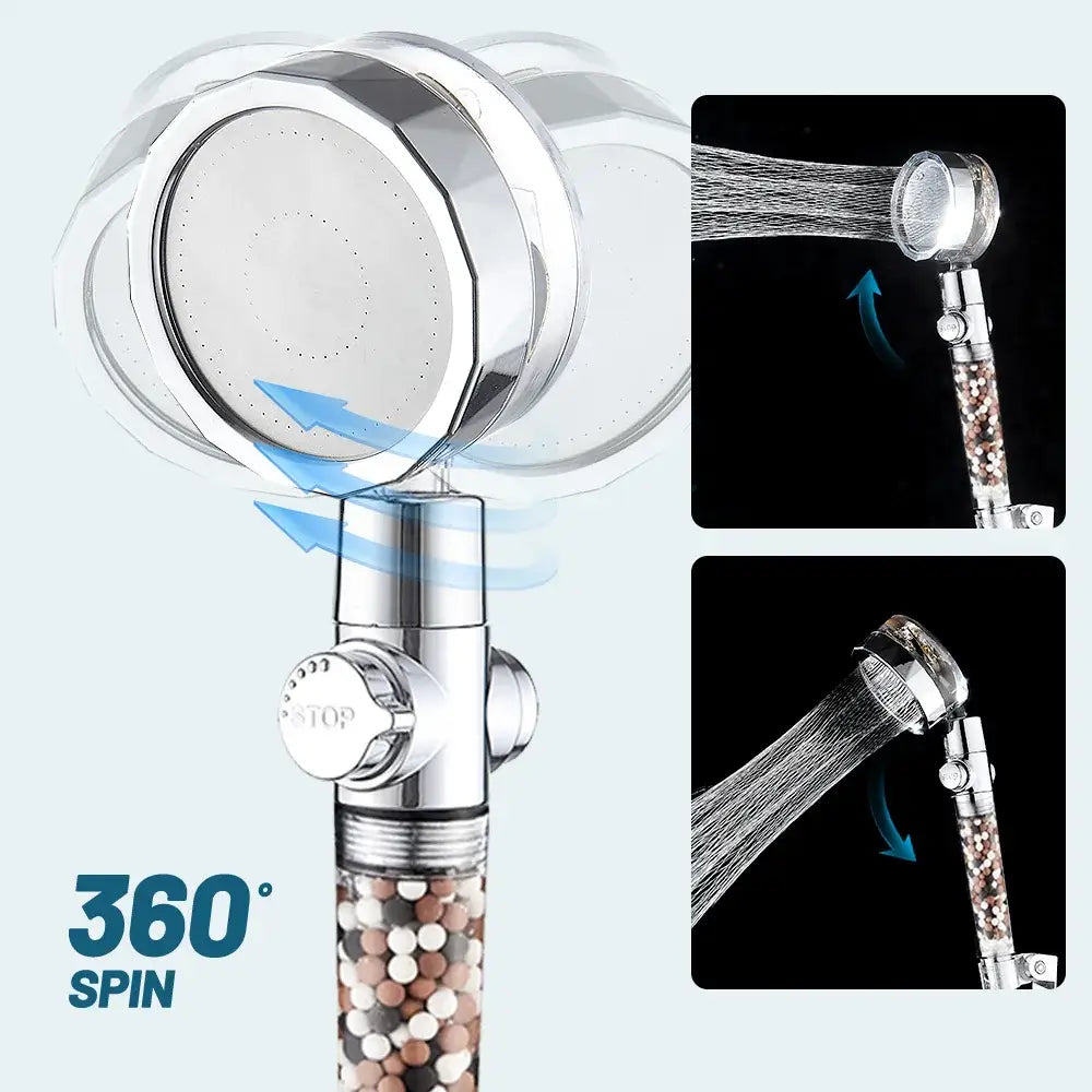 Chrome 360 rotating filter shower head bathroom water saving sprayer
