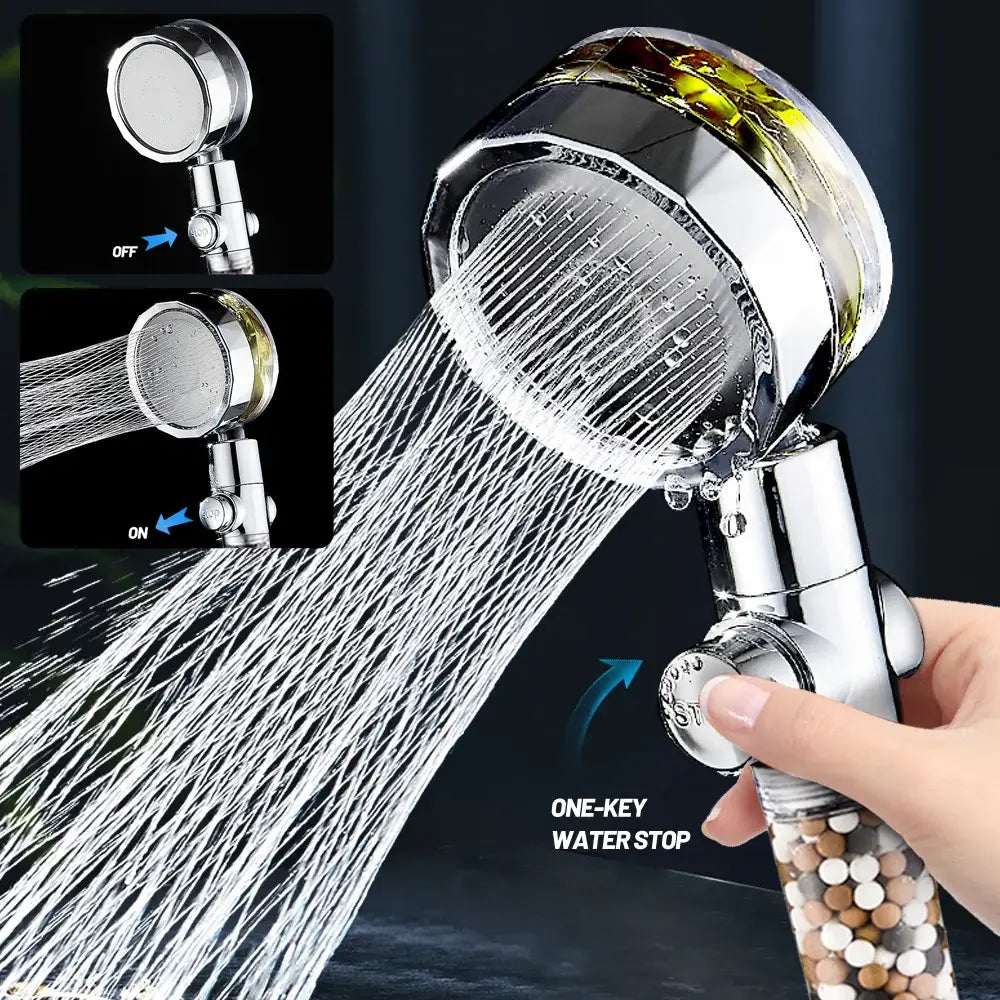 Chrome 360 rotating filter shower head bathroom water saving sprayer