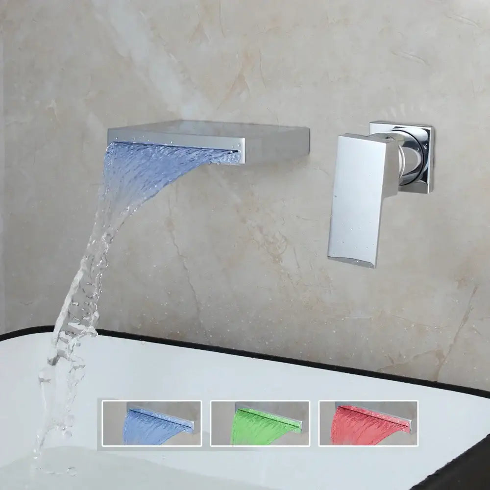 Chrome & black led waterfall bathtub faucet bathroom wall mount