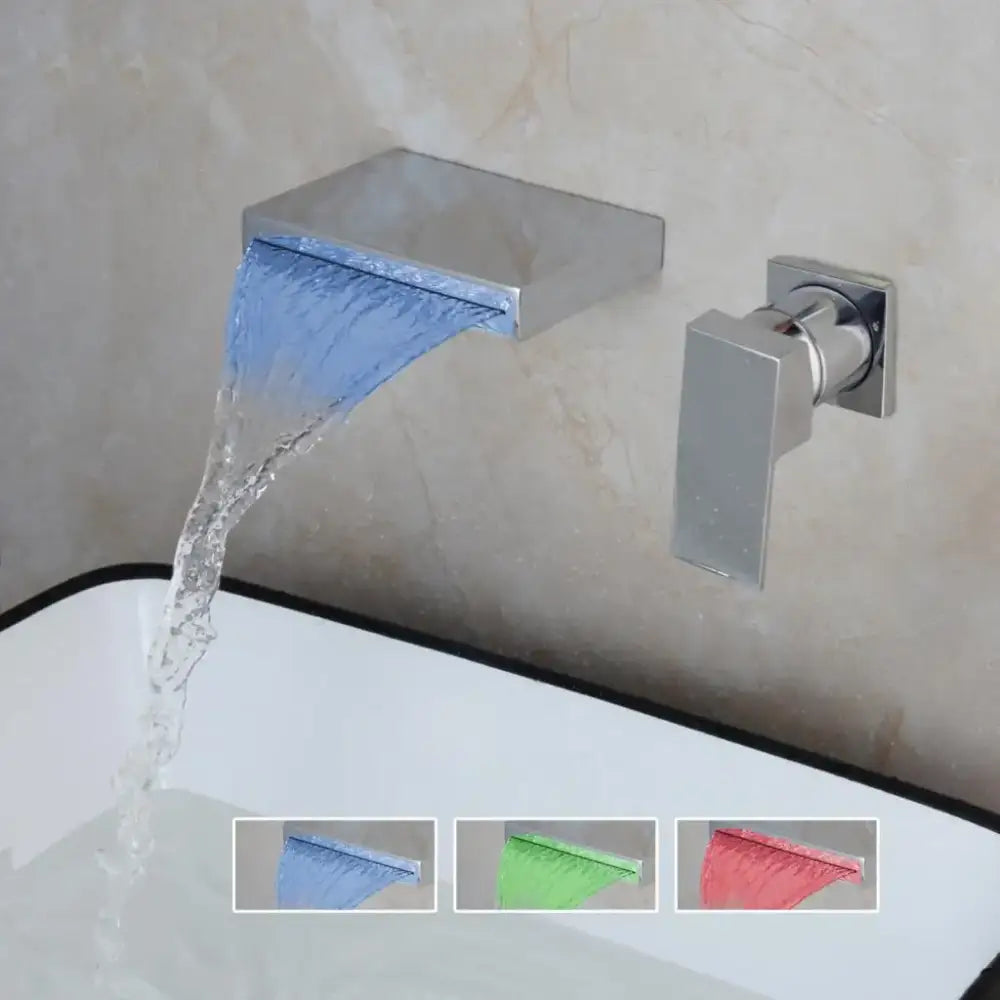Chrome & black led waterfall bathtub faucet bathroom wall mount