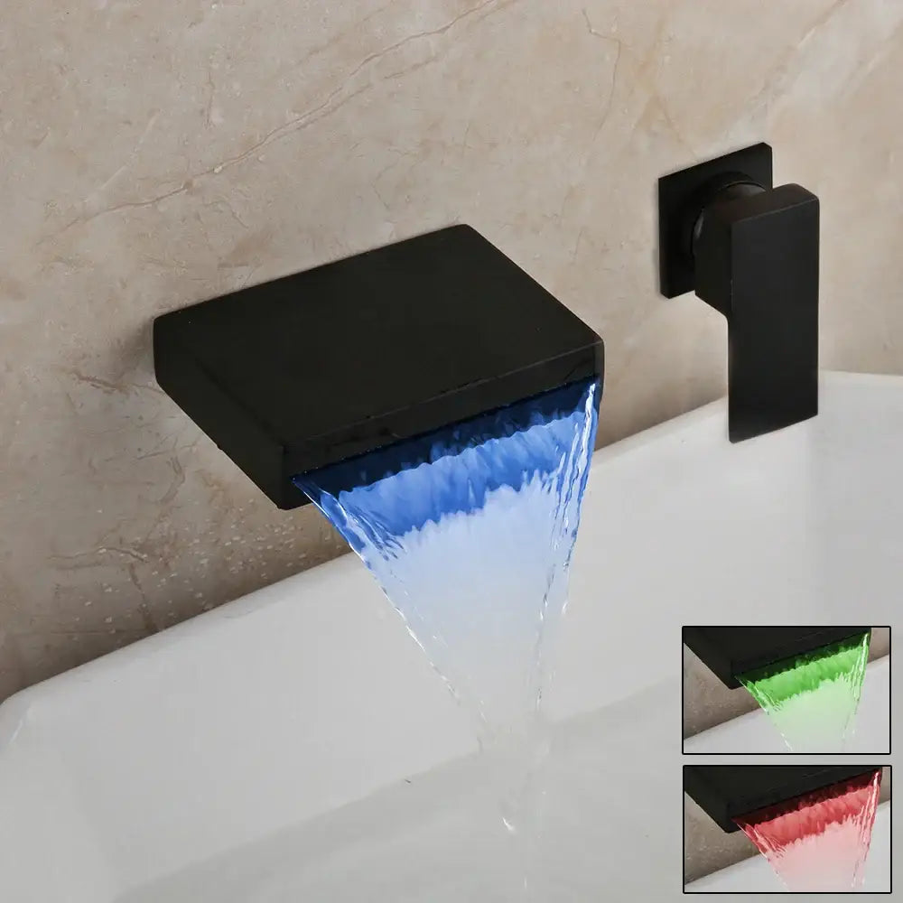 Chrome & black led waterfall bathtub faucet bathroom wall mount