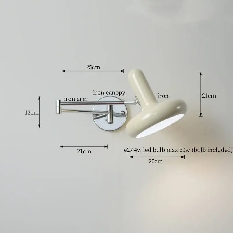 Chrome cream led swing arm wall lamp for bedroom with pull chain