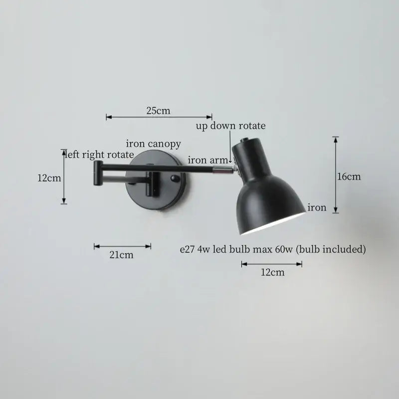 Chrome cream led swing arm wall lamp for bedroom with pull chain